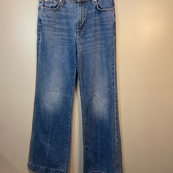 7 For All Mankind Medium Dojo Blue Wide Leg Cuffed Jeans size 30 - Picture 8 of 8